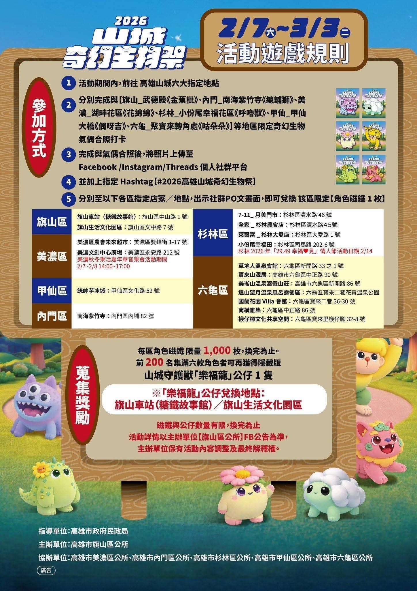 2026山城奇幻生物祭 旗山/美濃/杉林/甲仙/六龜/內門 一起跟著萌獸走進東高雄的奇幻旅程吧